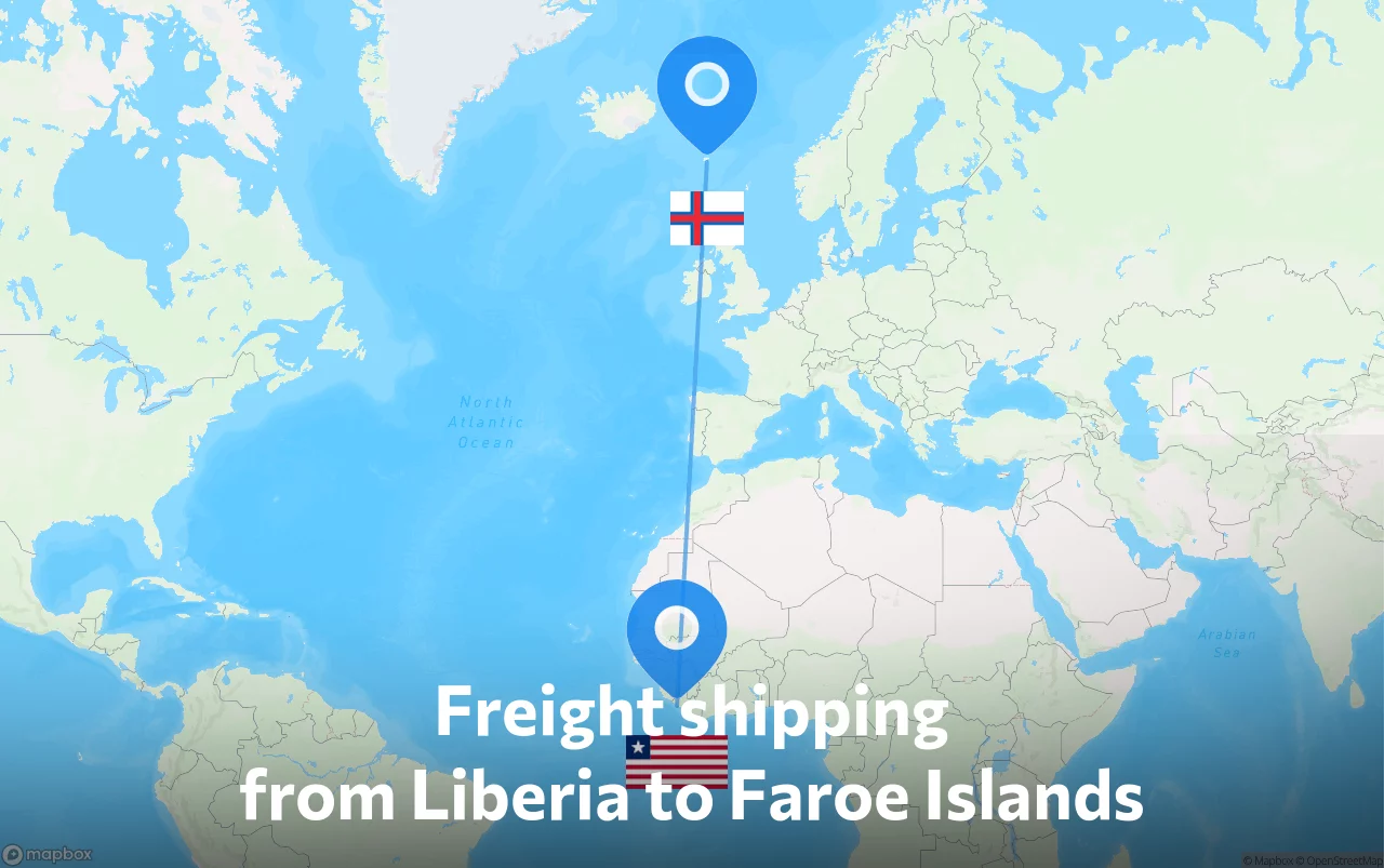 Shipping route from Liberia to Faroe Islands