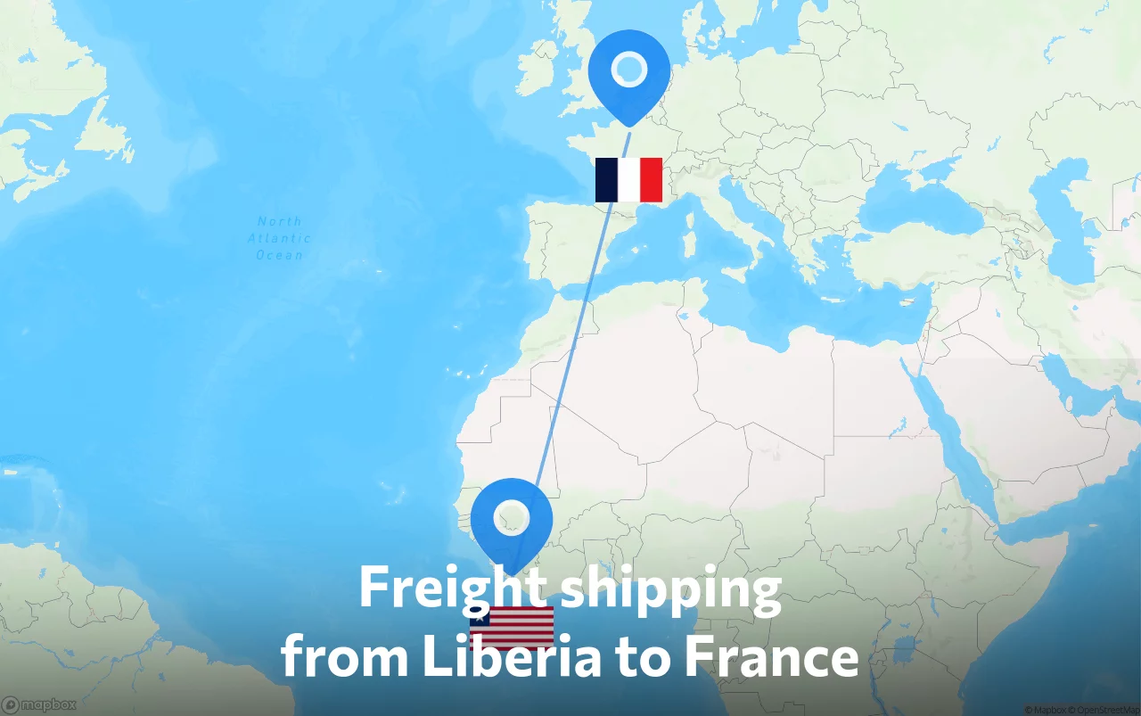 Shipping route from Liberia to France