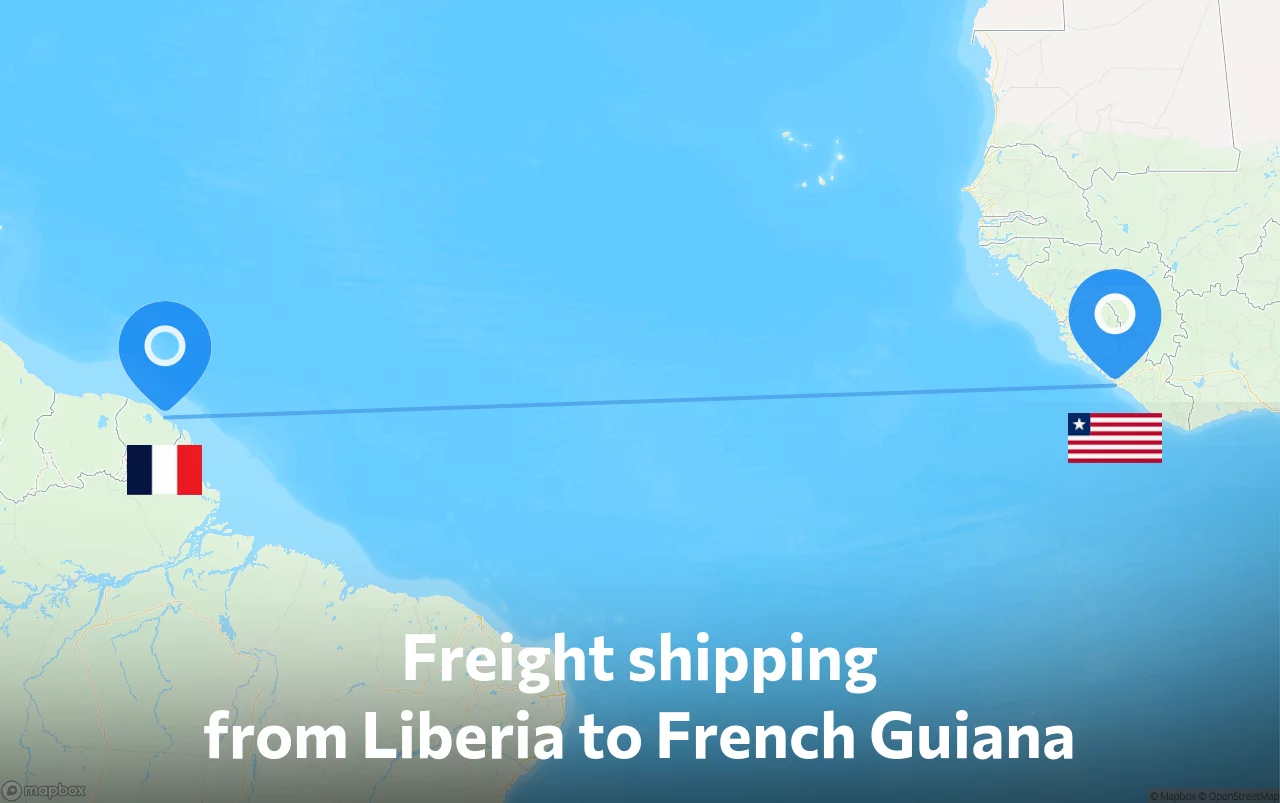 Shipping route from Liberia to French Guiana