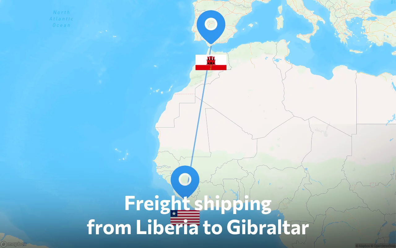 Shipping route from Liberia to Gibraltar