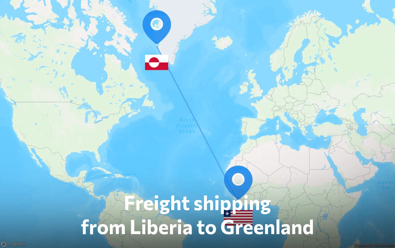 Shipping route from Liberia to Greenland