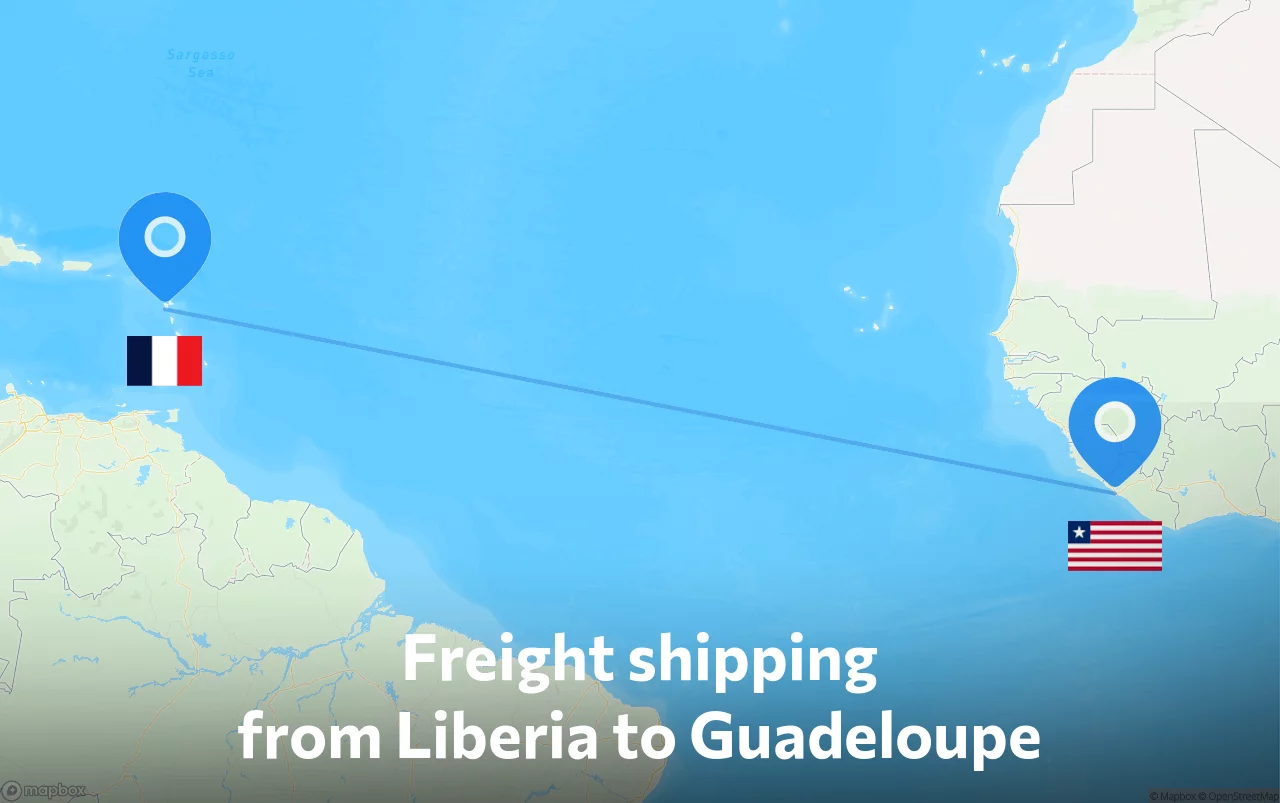 Shipping route from Liberia to Guadeloupe