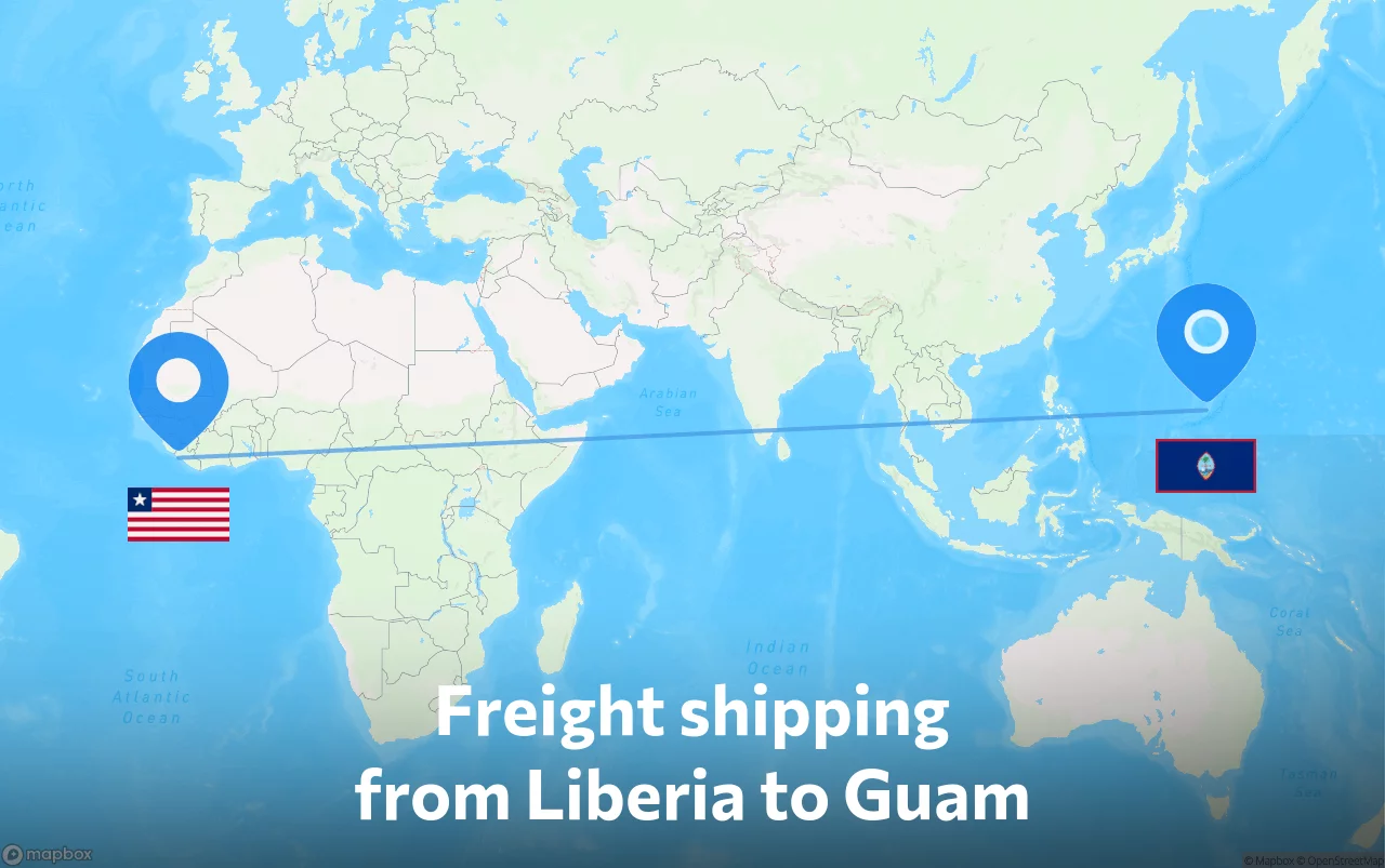 Shipping route from Liberia to Guam
