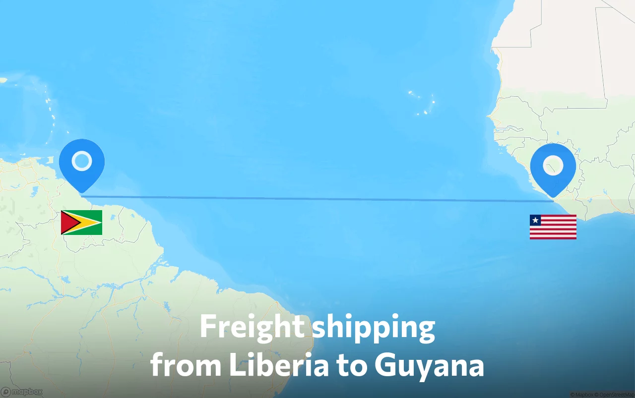 Shipping route from Liberia to Guyana