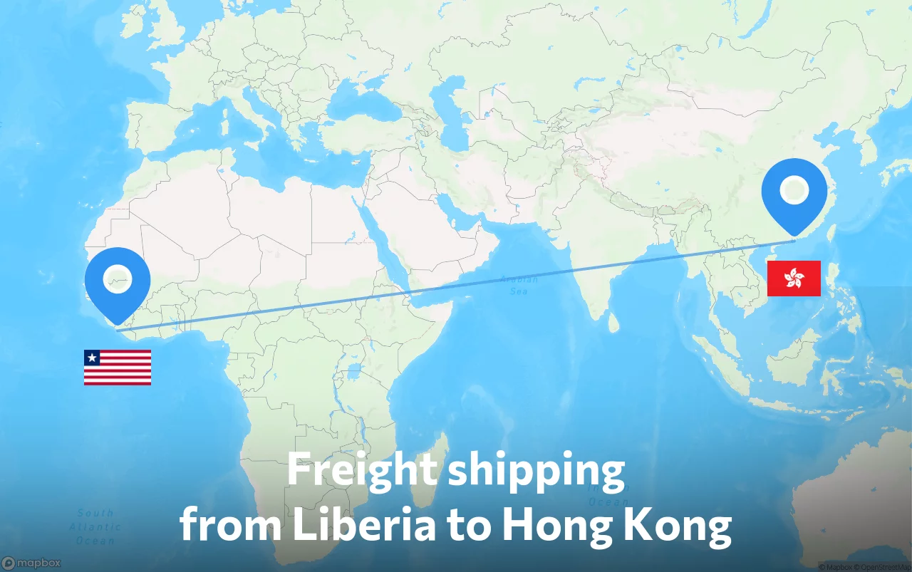 Shipping route from Liberia to Hong Kong