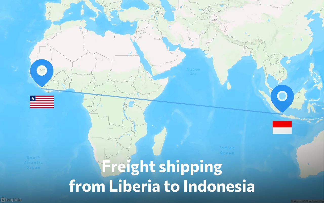 Shipping route from Liberia to Indonesia