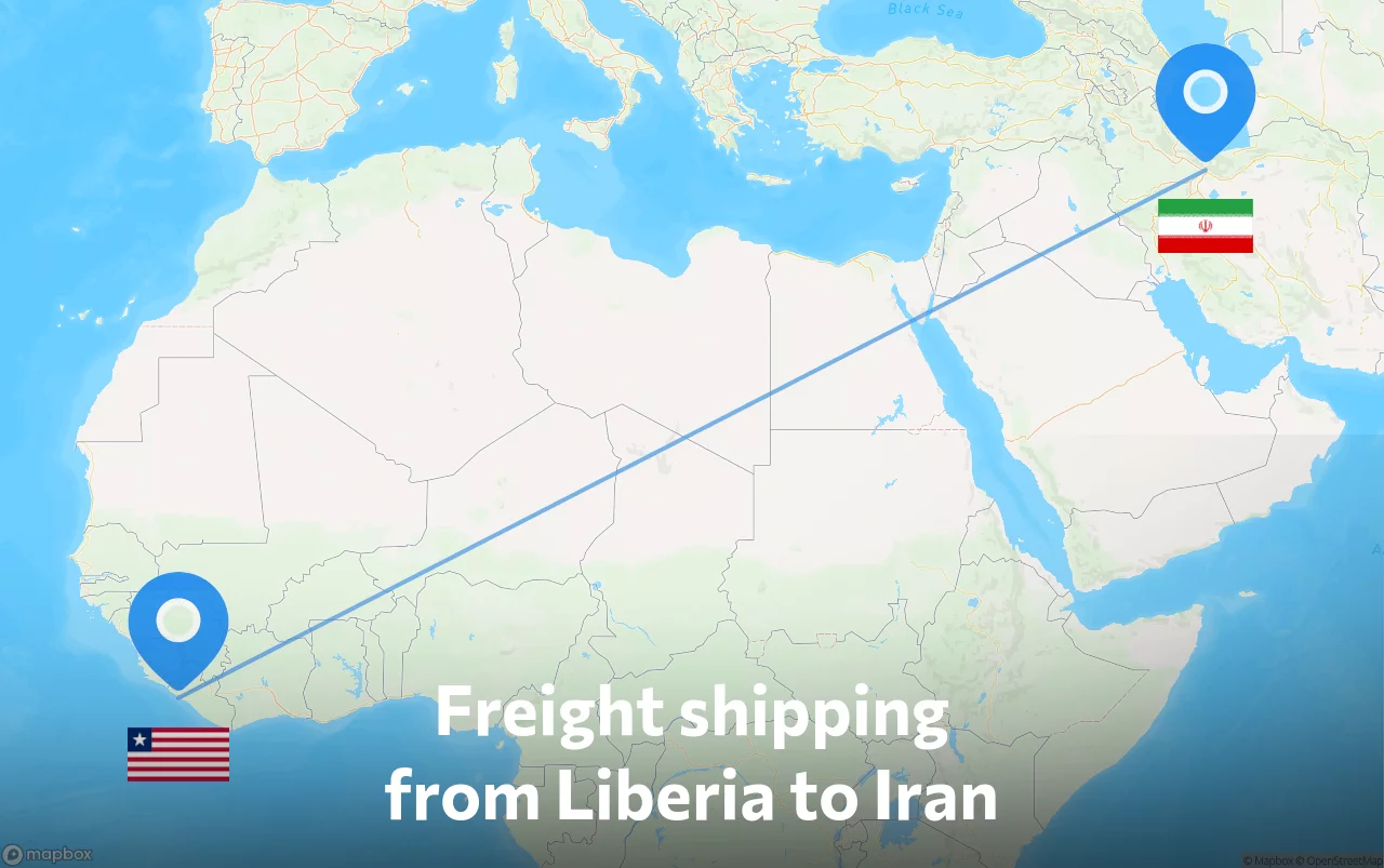 Shipping route from Liberia to Iran