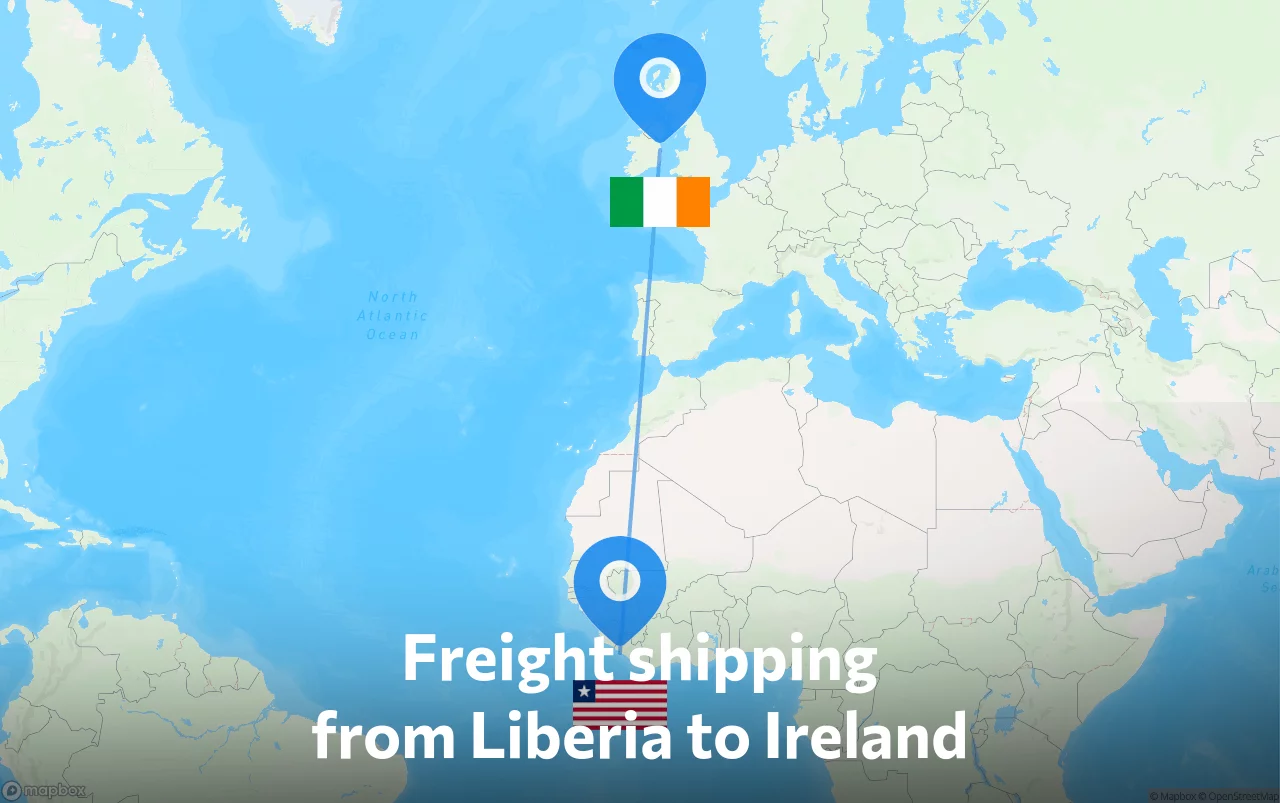 Shipping route from Liberia to Ireland