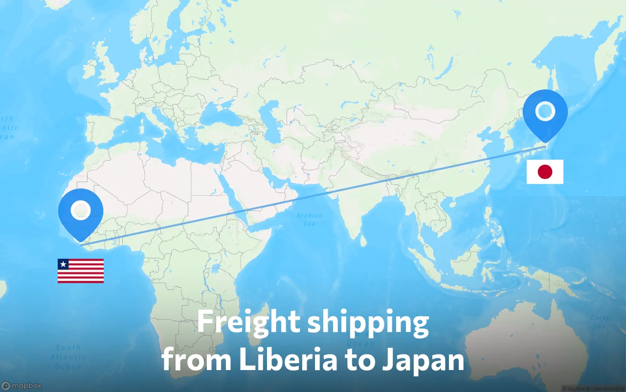 Shipping route from Liberia to Japan