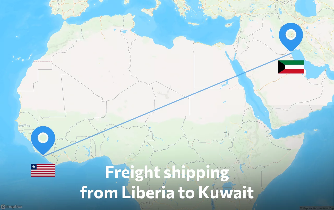 Shipping route from Liberia to Kuwait