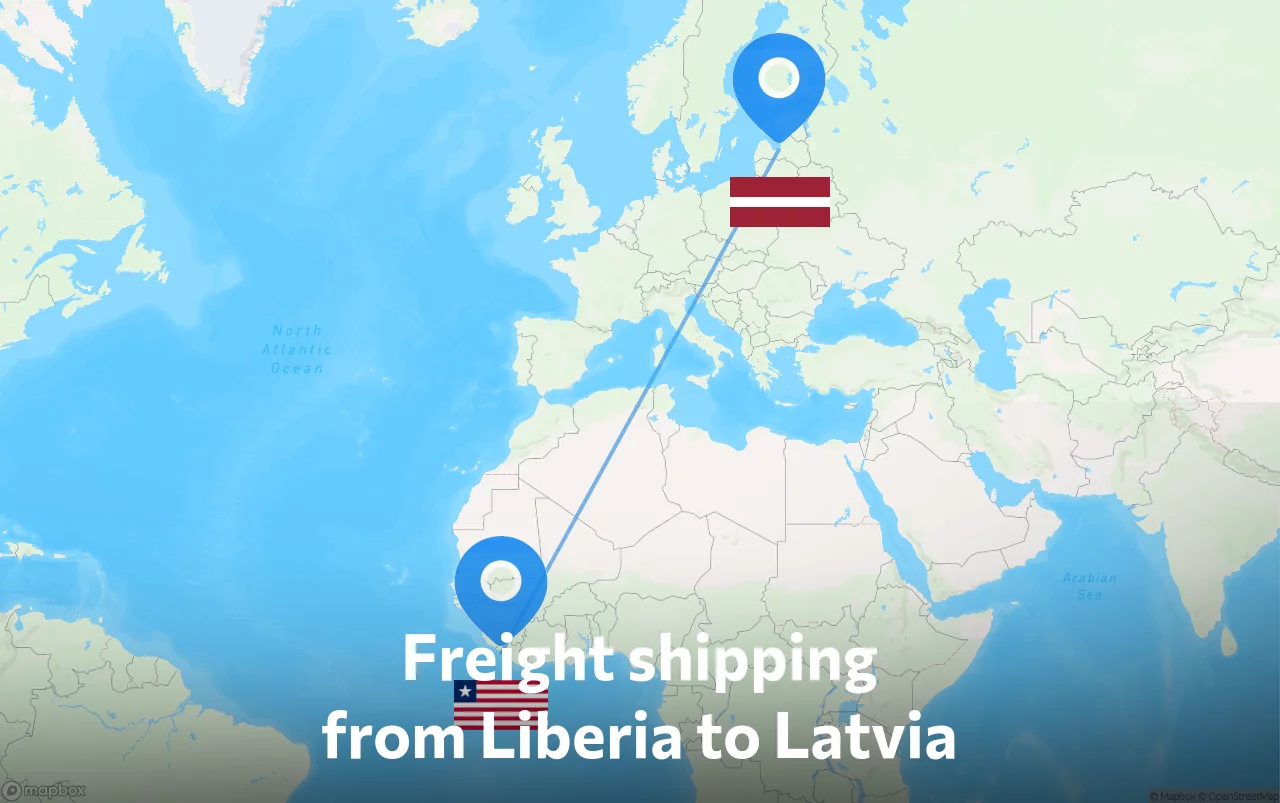 Shipping route from Liberia to Latvia