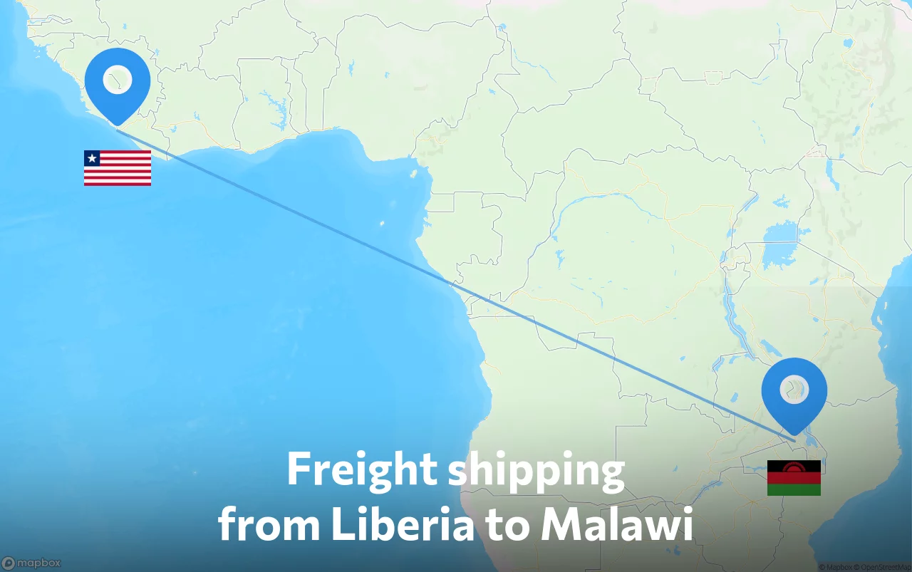 Shipping route from Liberia to Malawi