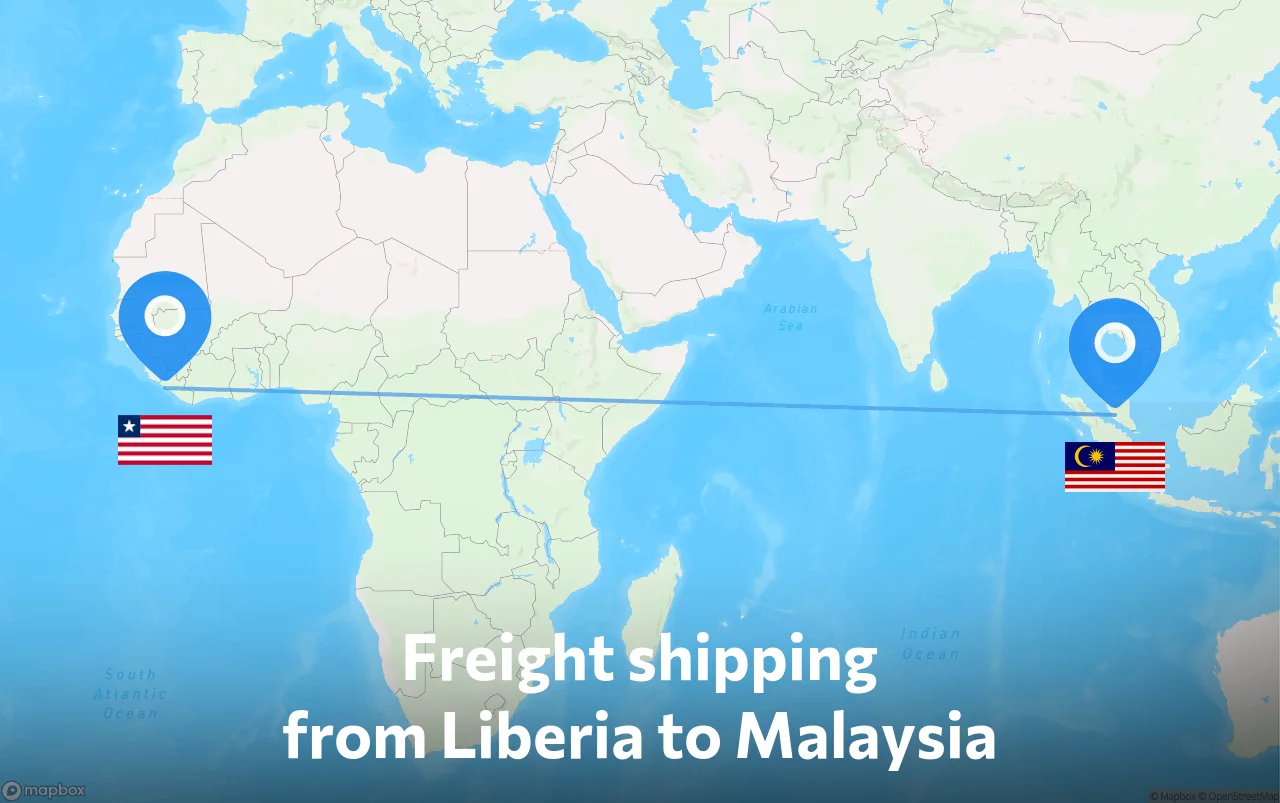 Shipping route from Liberia to Malaysia