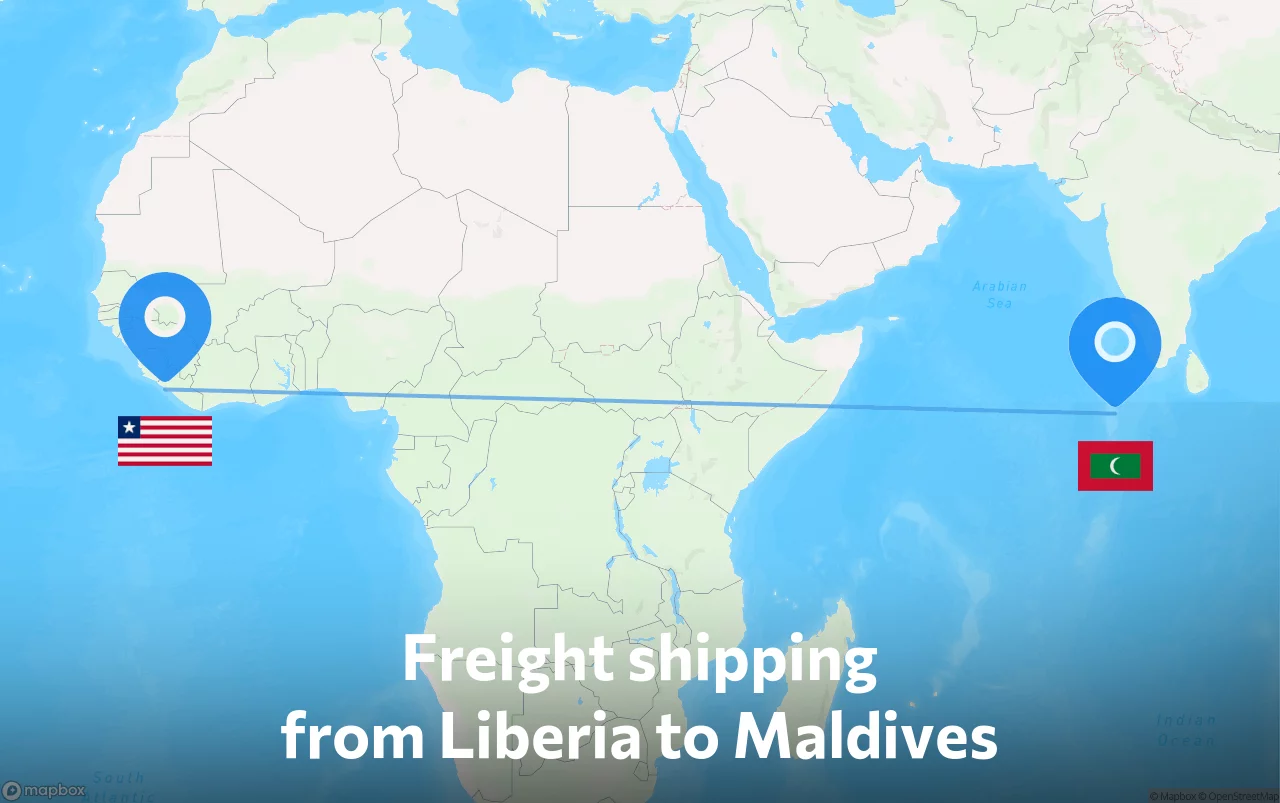 Shipping route from Liberia to Maldives
