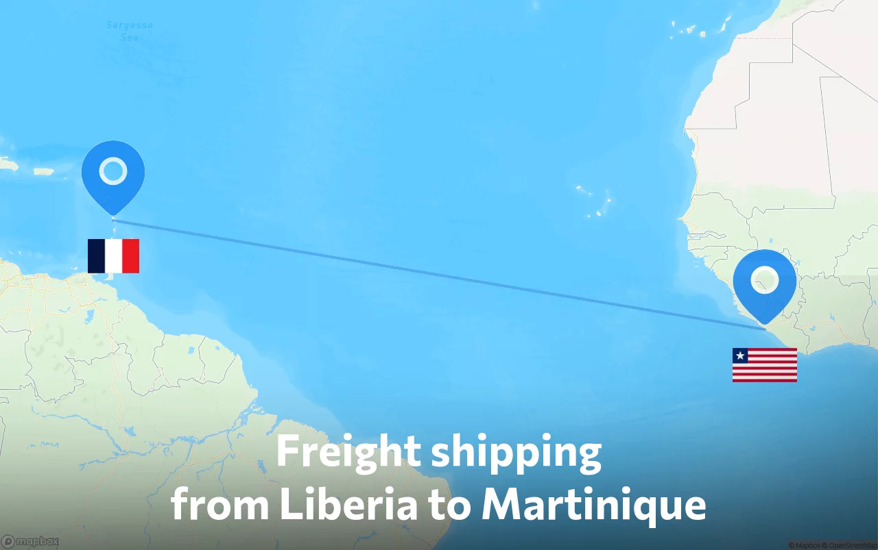 Shipping route from Liberia to Martinique