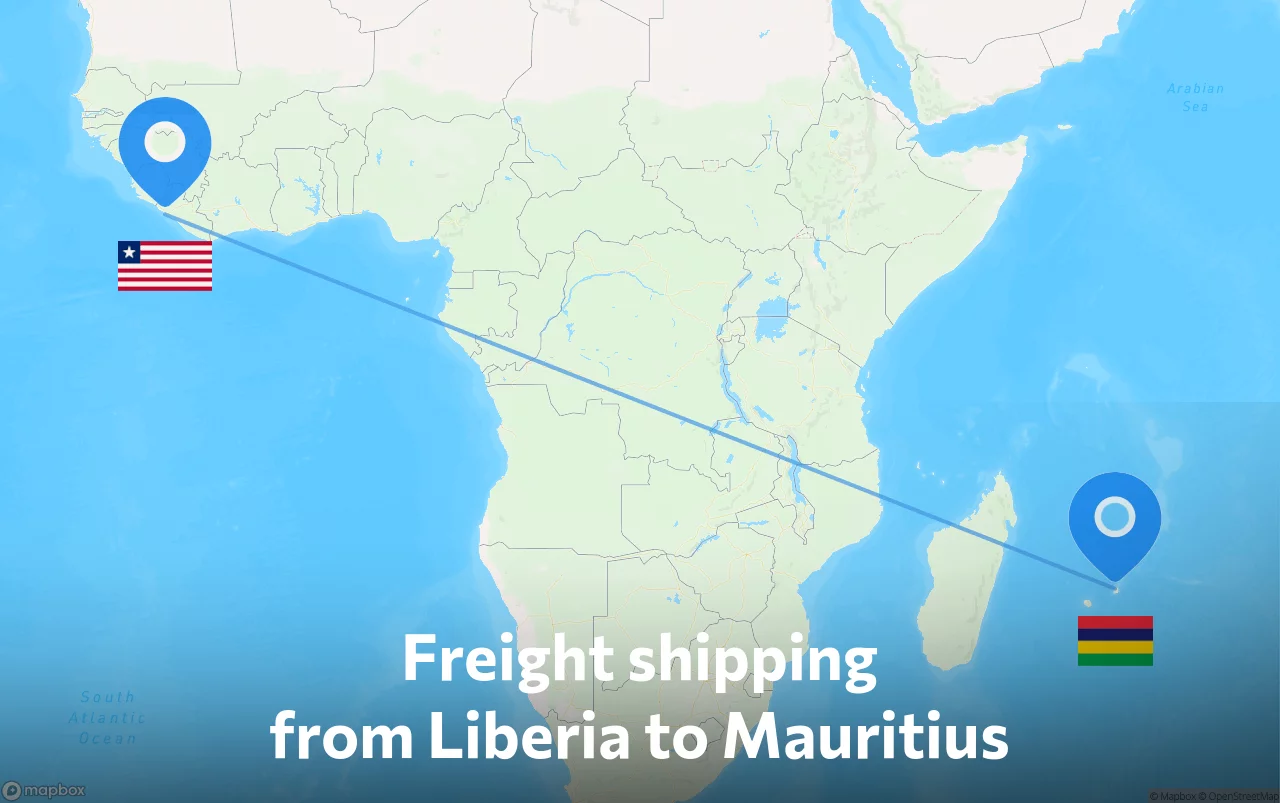 Shipping route from Liberia to Mauritius