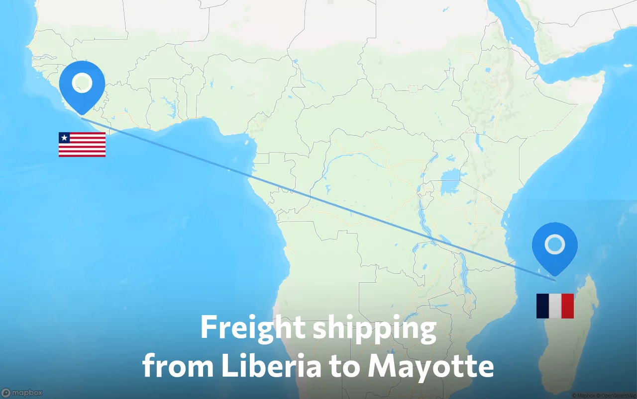 Shipping route from Liberia to Mayotte