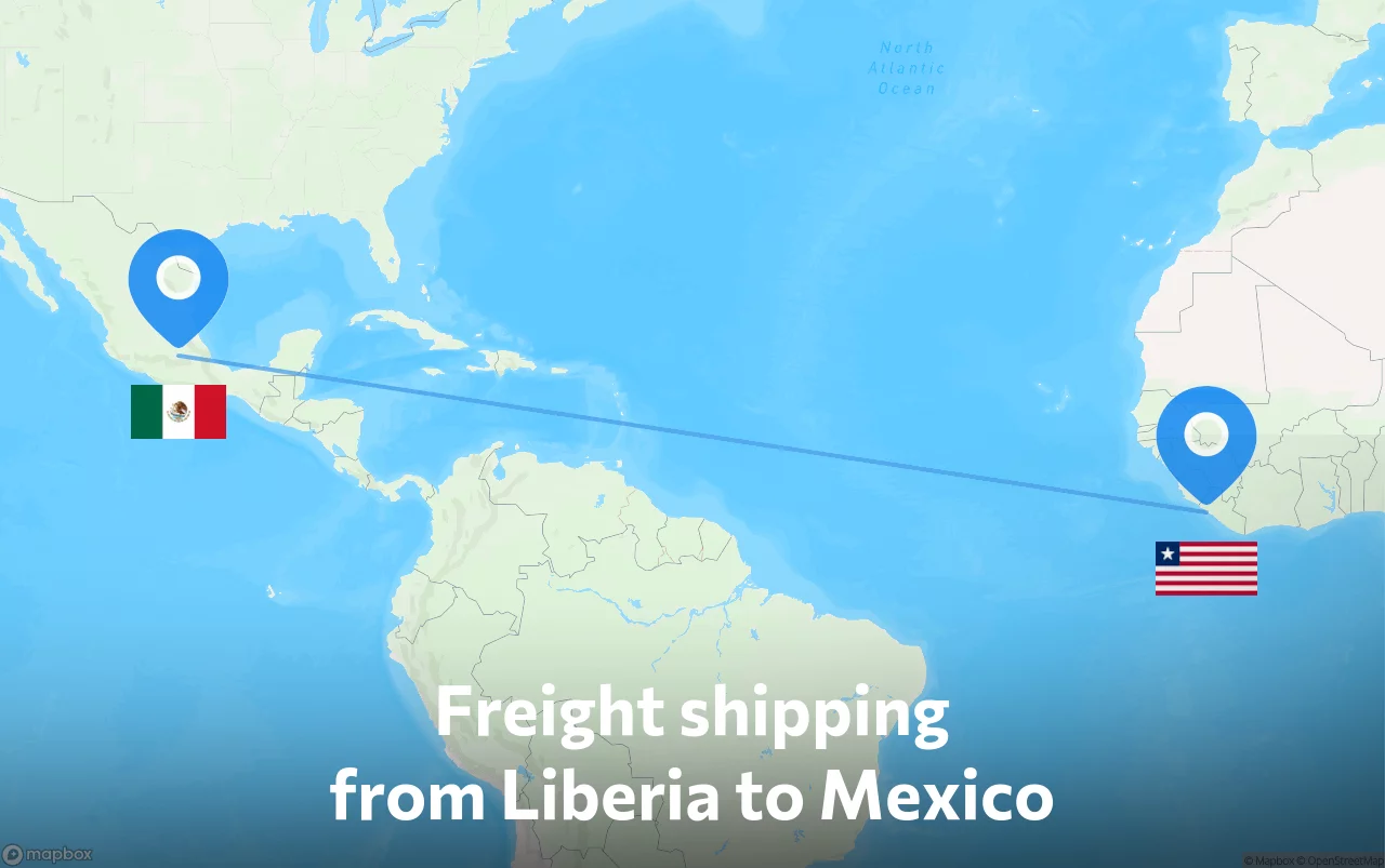 Shipping route from Liberia to Mexico