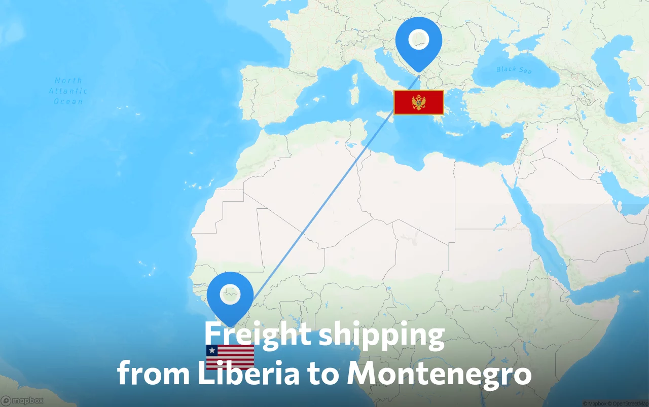 Shipping route from Liberia to Montenegro