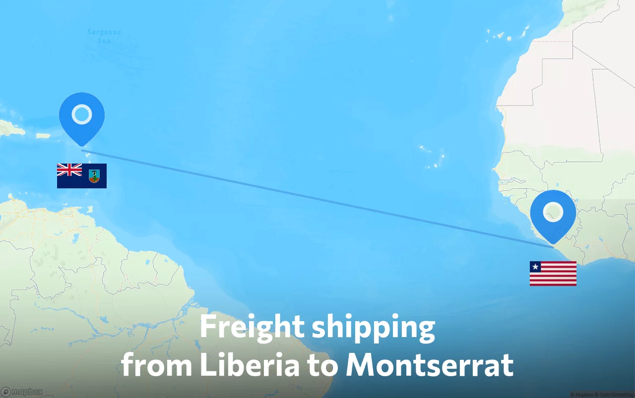 Shipping route from Liberia to Montserrat