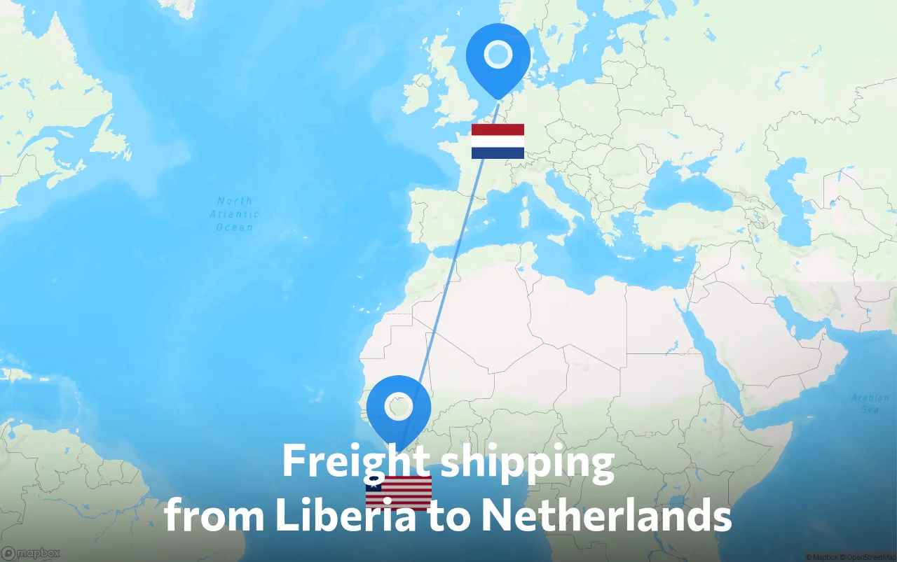 Shipping route from Liberia to Netherlands