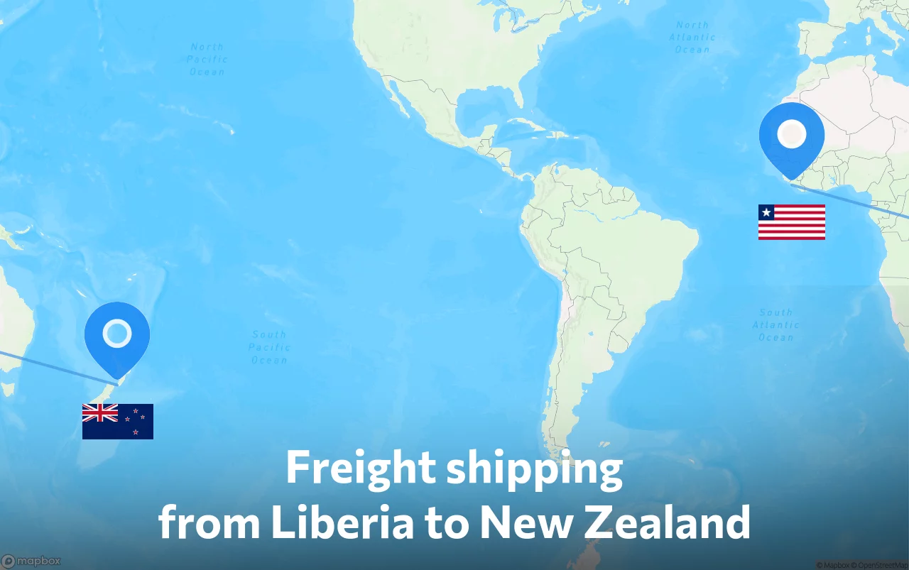 Shipping route from Liberia to New Zealand