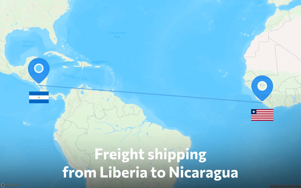 Shipping route from Liberia to Nicaragua