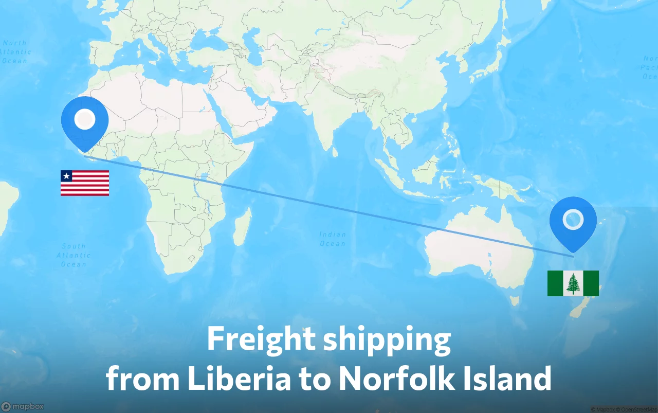 Shipping route from Liberia to Norfolk Island