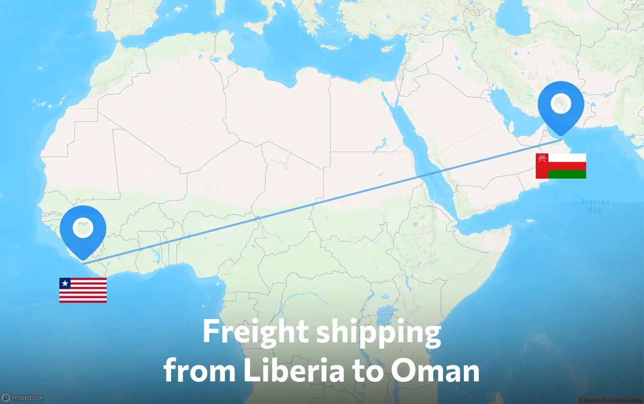 Shipping route from Liberia to Oman