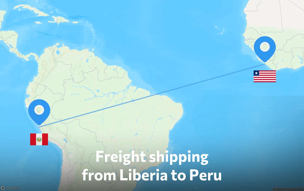 Shipping route from Liberia to Peru