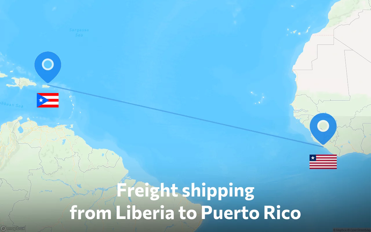 Shipping route from Liberia to Puerto Rico