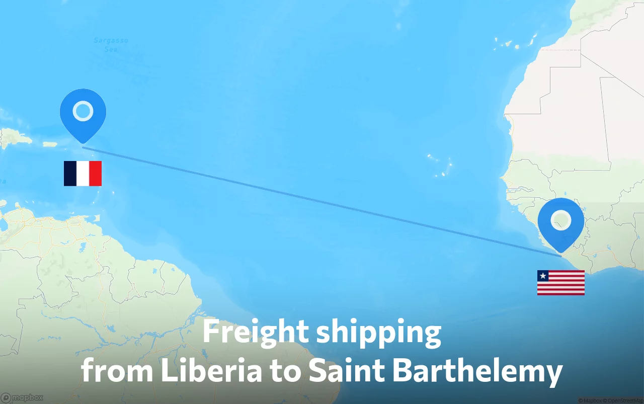 Shipping route from Liberia to Saint Barthelemy