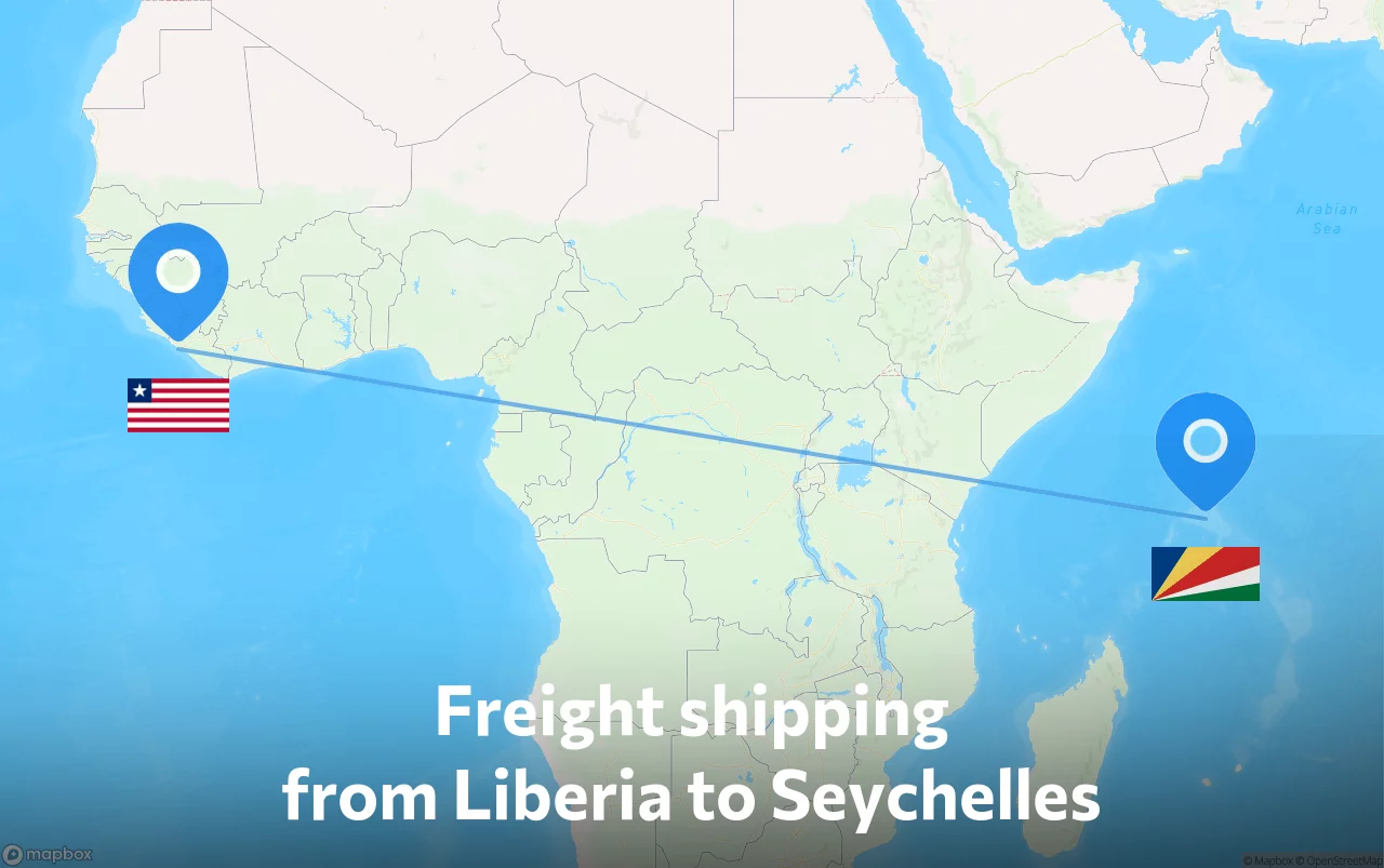 Shipping route from Liberia to Seychelles