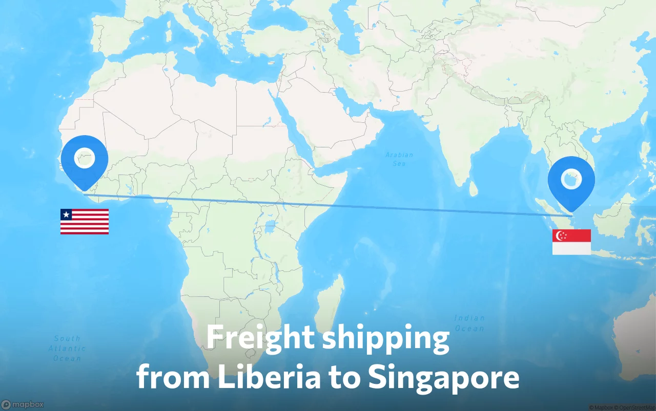 Shipping route from Liberia to Singapore