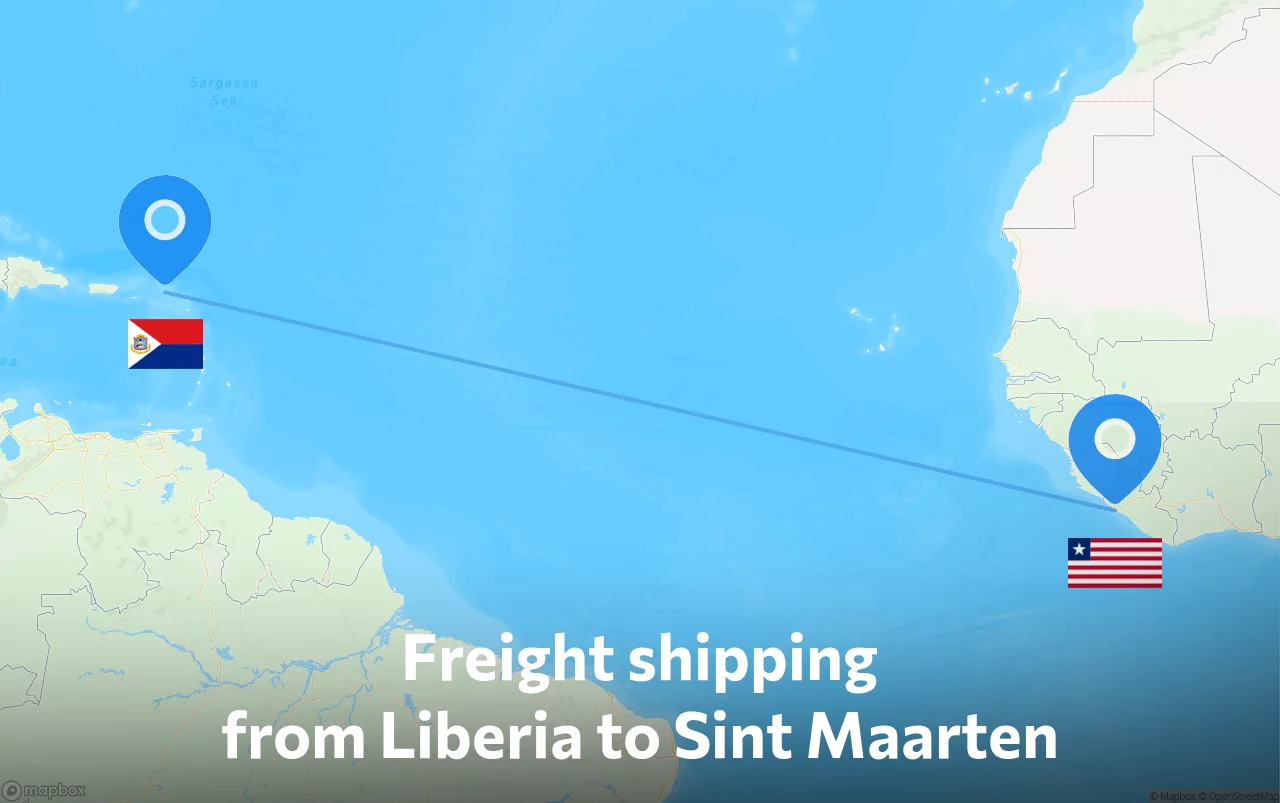 Shipping route from Liberia to Sint Maarten