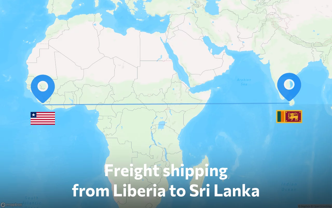 Shipping route from Liberia to Sri Lanka
