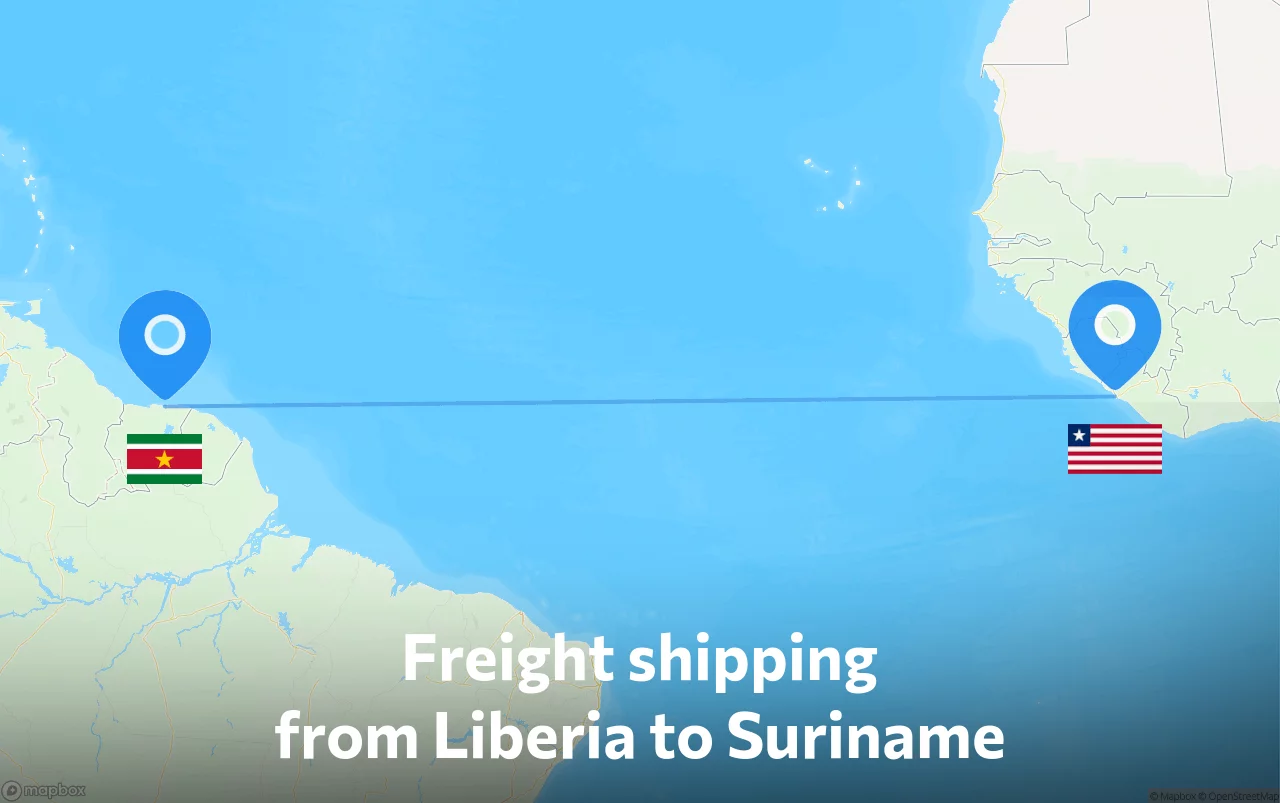 Shipping route from Liberia to Suriname