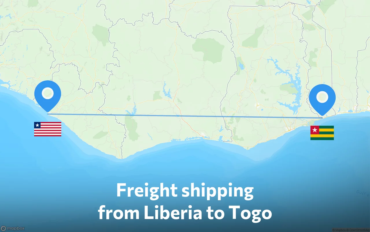 Shipping route from Liberia to Togo