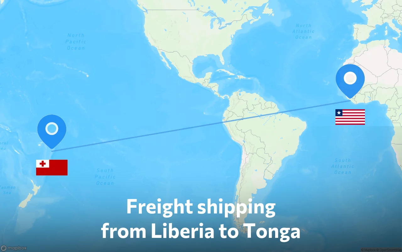 Shipping route from Liberia to Tonga