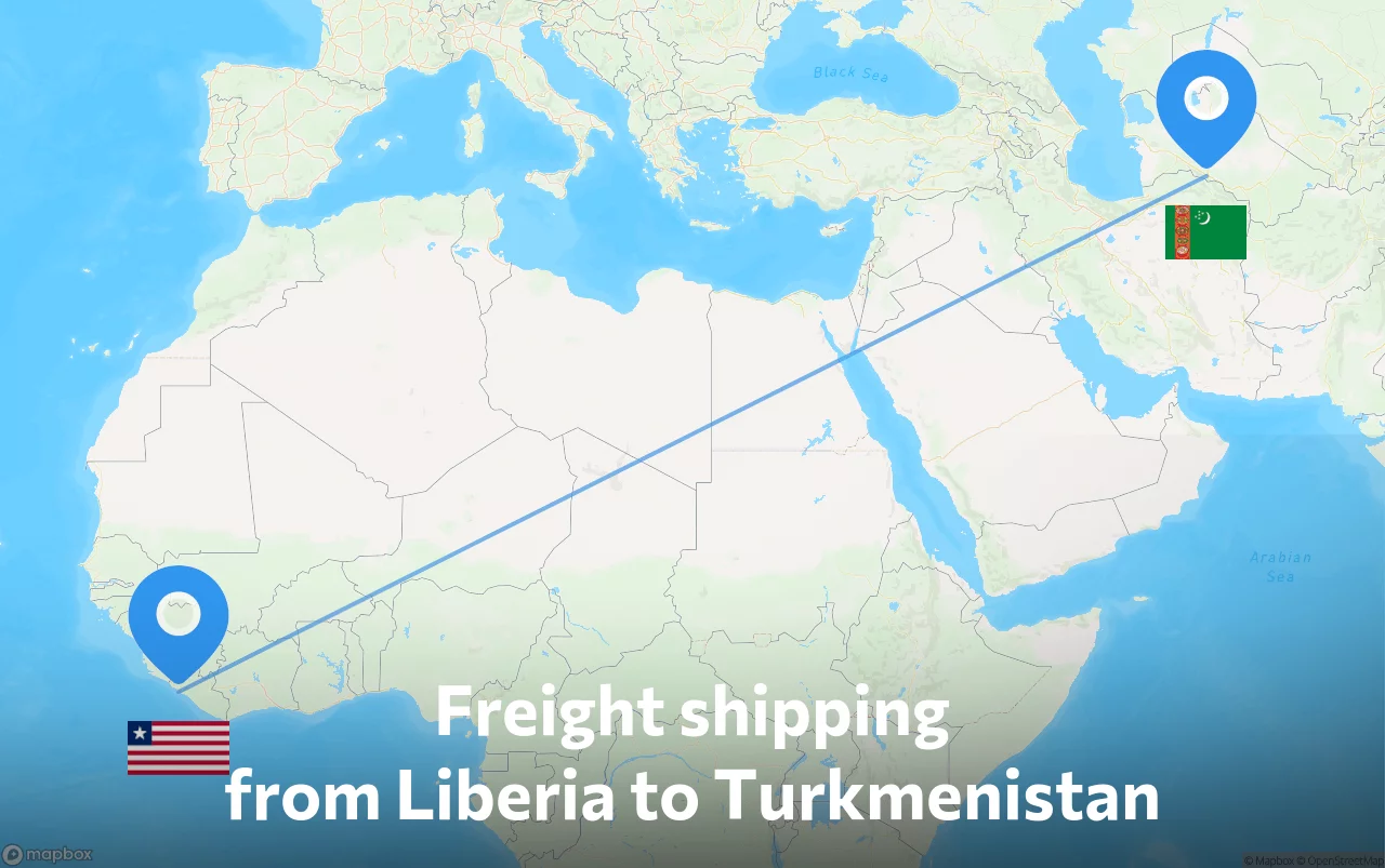 Shipping route from Liberia to Turkmenistan