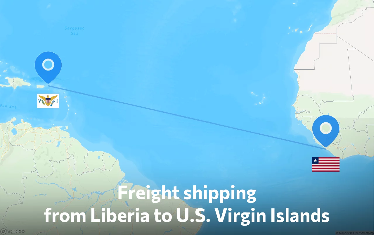 Shipping route from Liberia to U.S. Virgin Islands