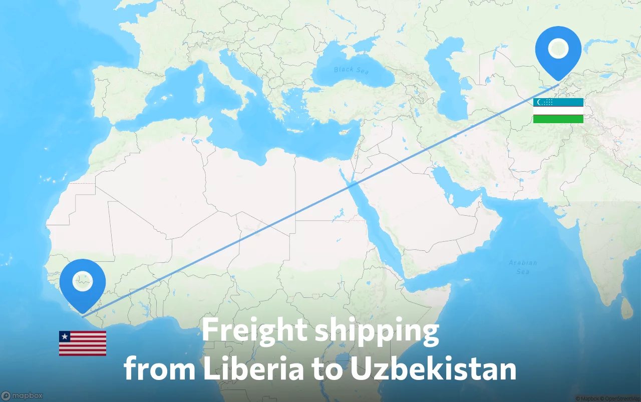Shipping route from Liberia to Uzbekistan