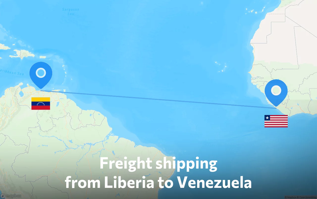 Shipping route from Liberia to Venezuela