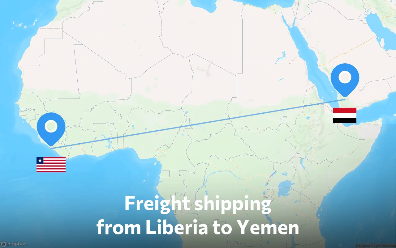 Shipping route from Liberia to Yemen