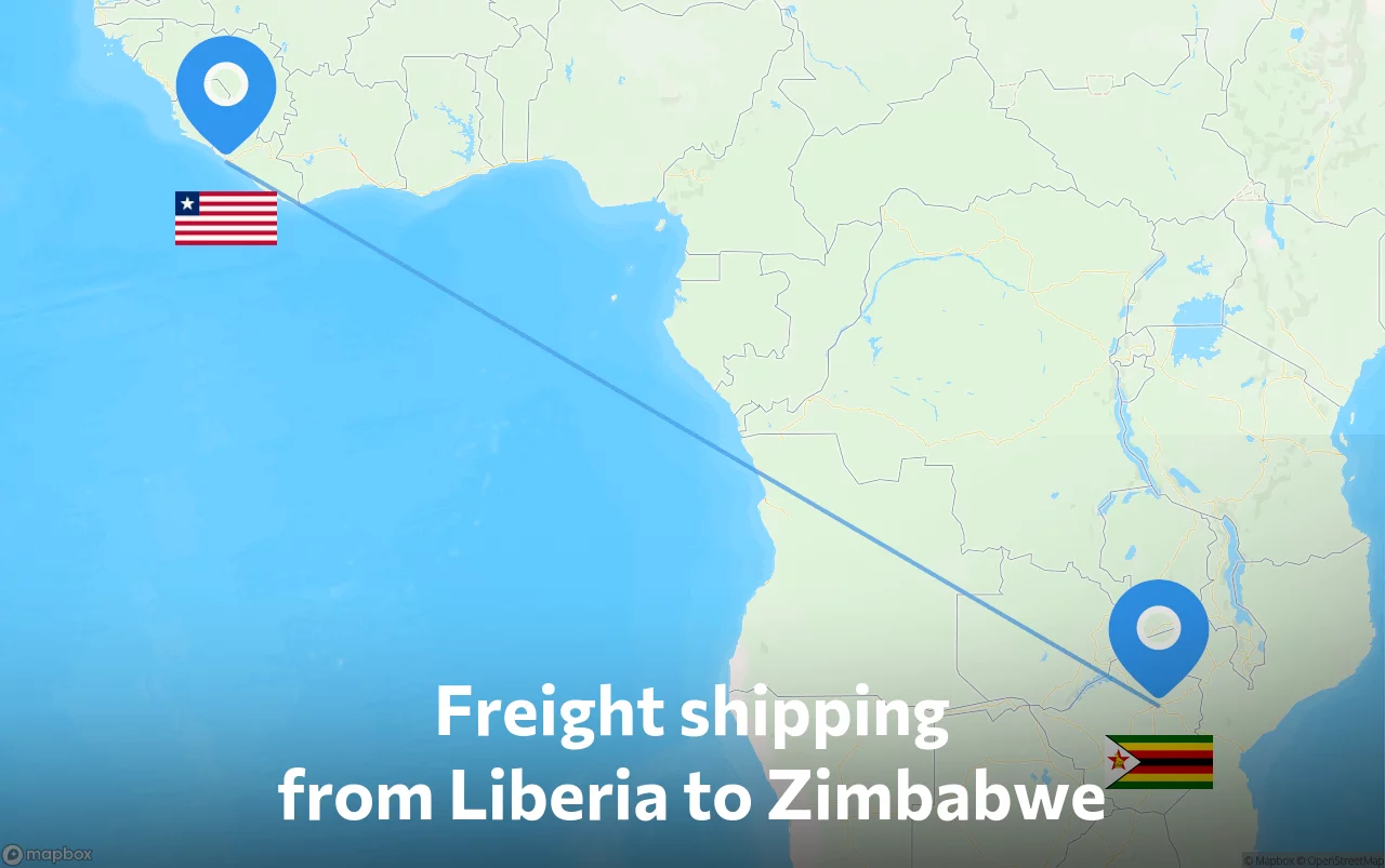 Shipping route from Liberia to Zimbabwe