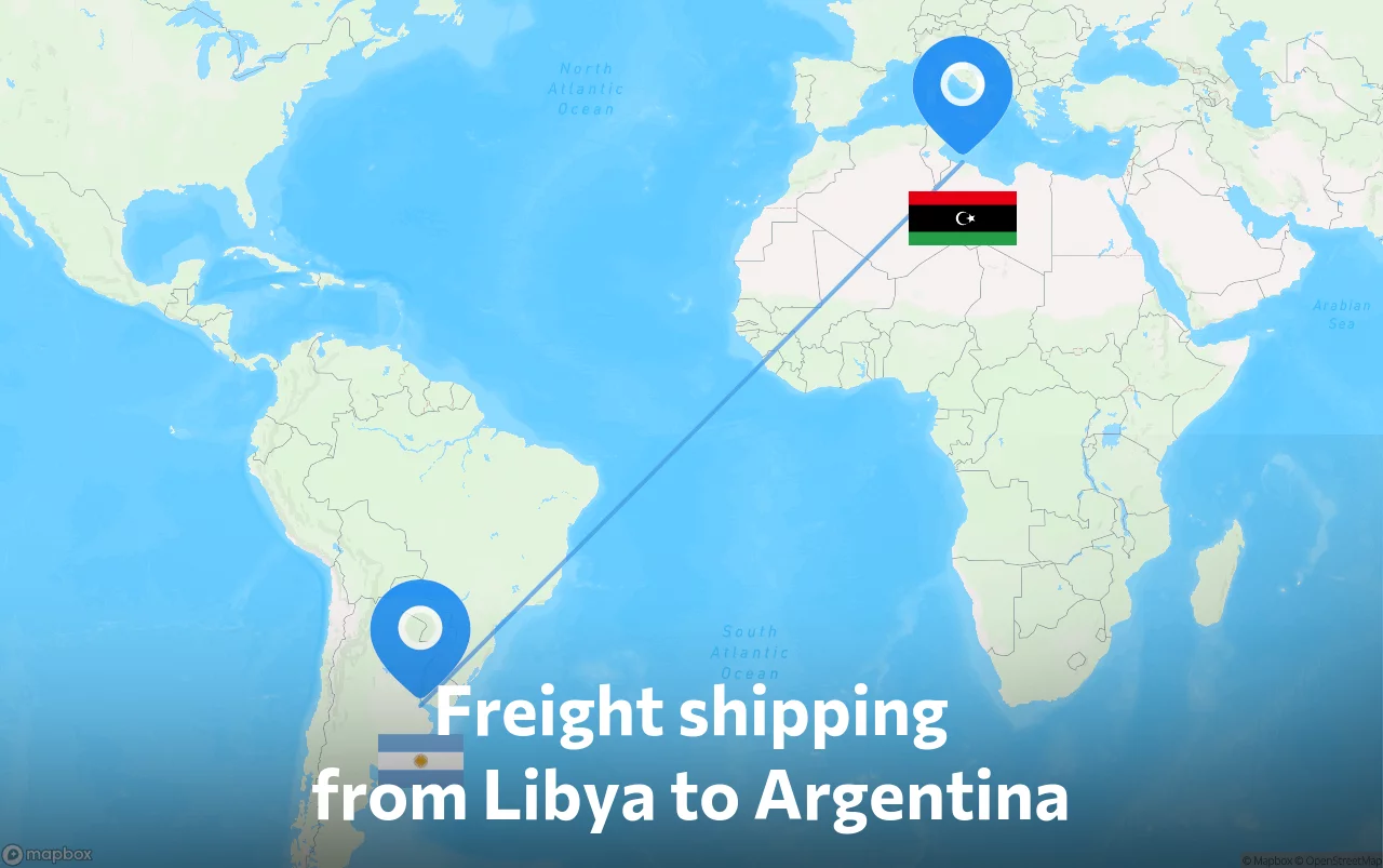 Shipping route from Libya to Argentina