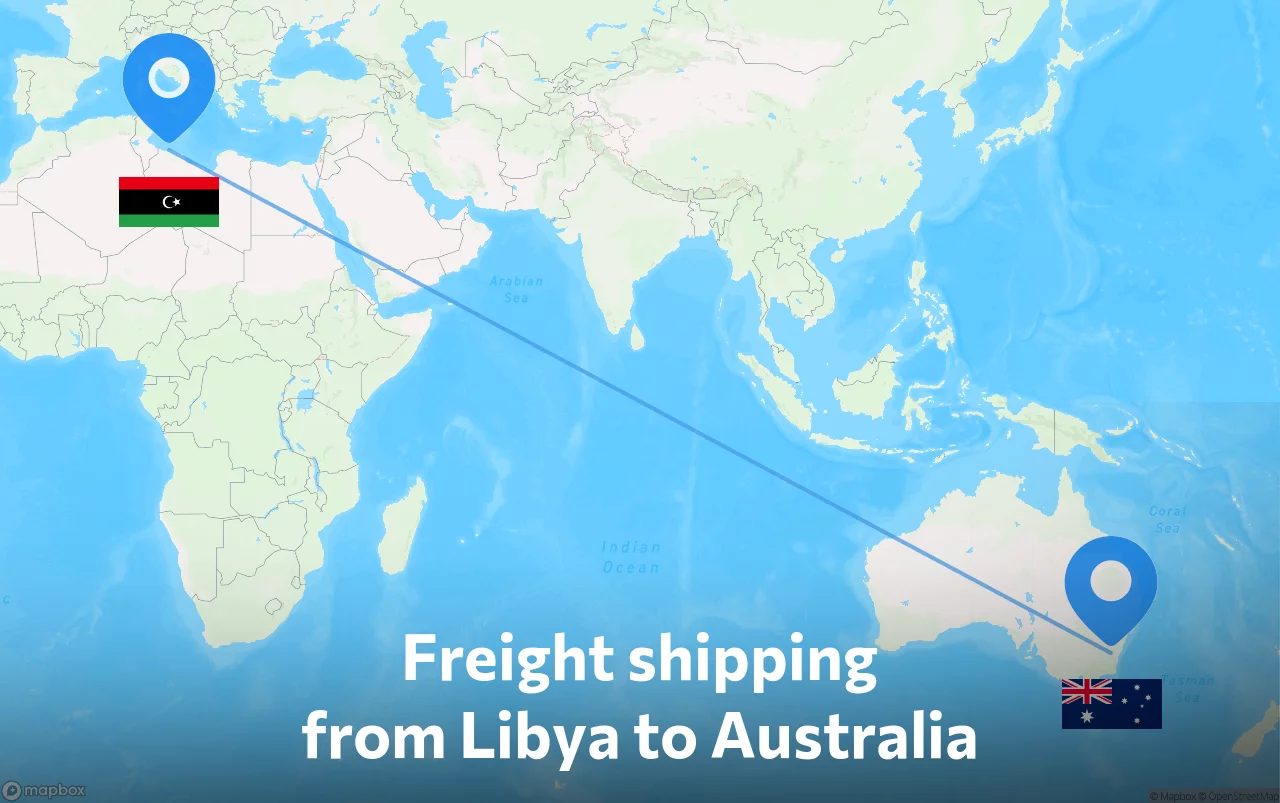 Shipping route from Libya to Australia