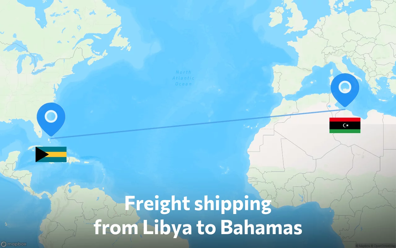 Shipping route from Libya to Bahamas