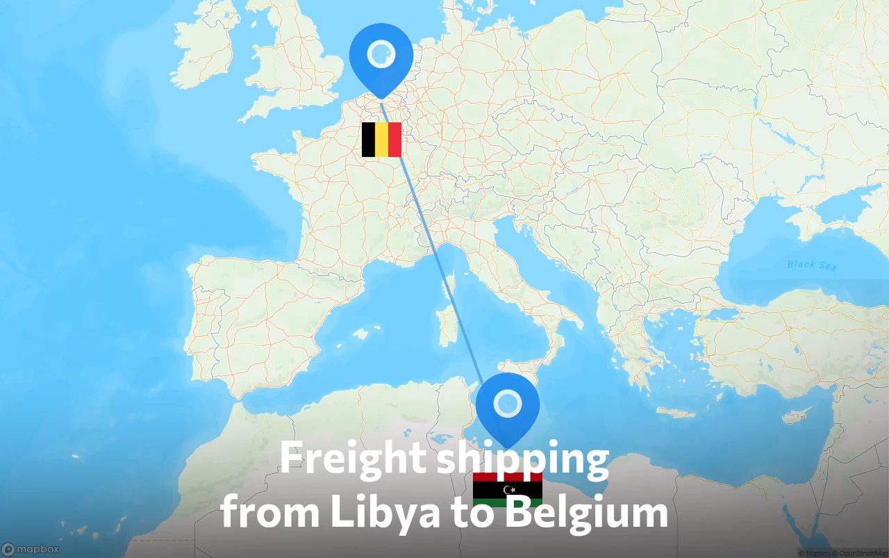 Shipping route from Libya to Belgium