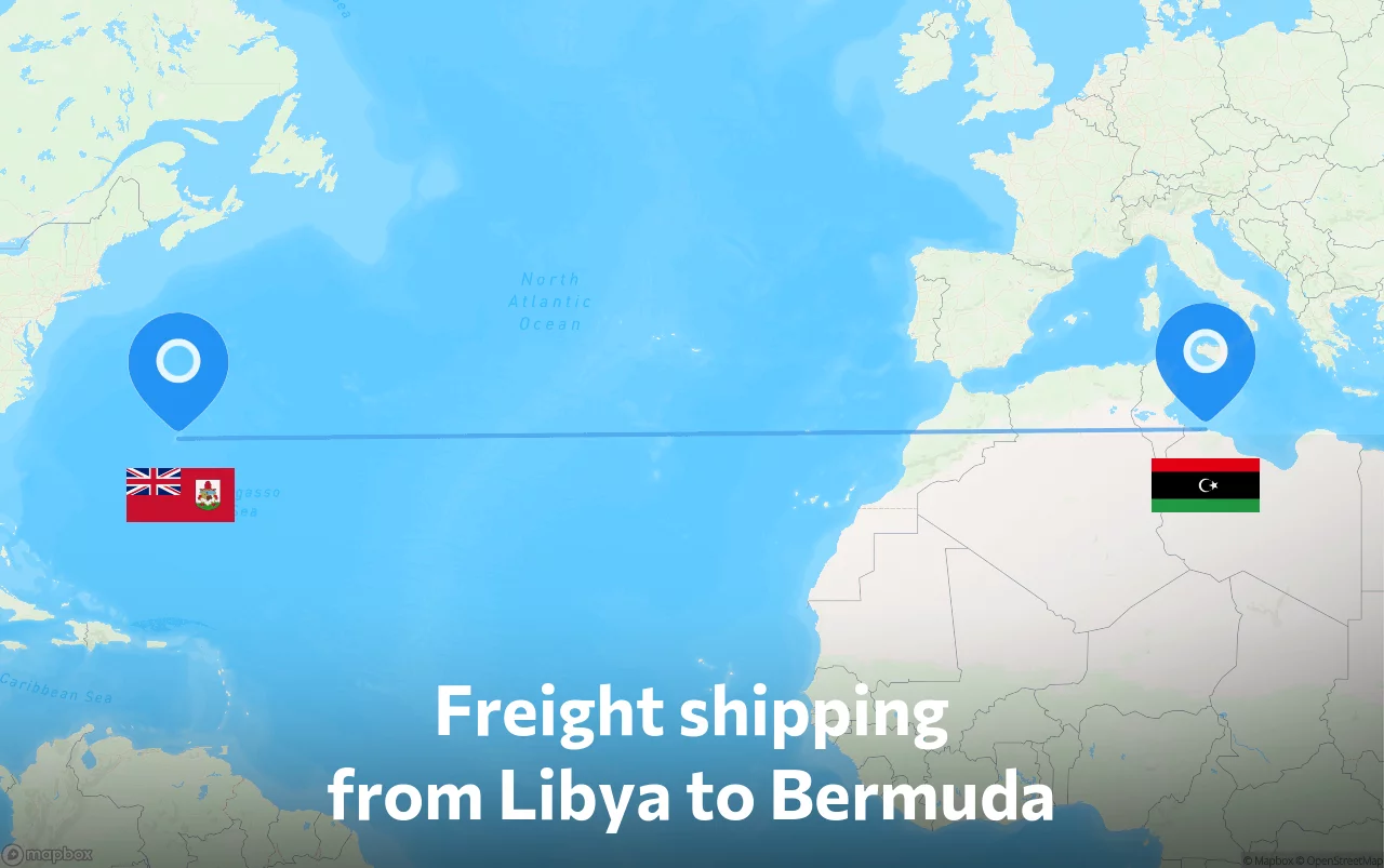 Shipping route from Libya to Bermuda